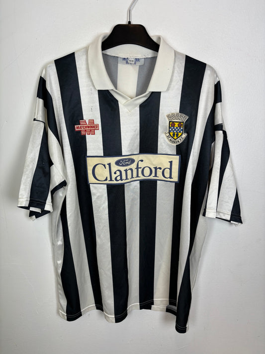 Matchwinner St Mirren home shirt 1993/94 season in white and black stripes, size XL vintage condition