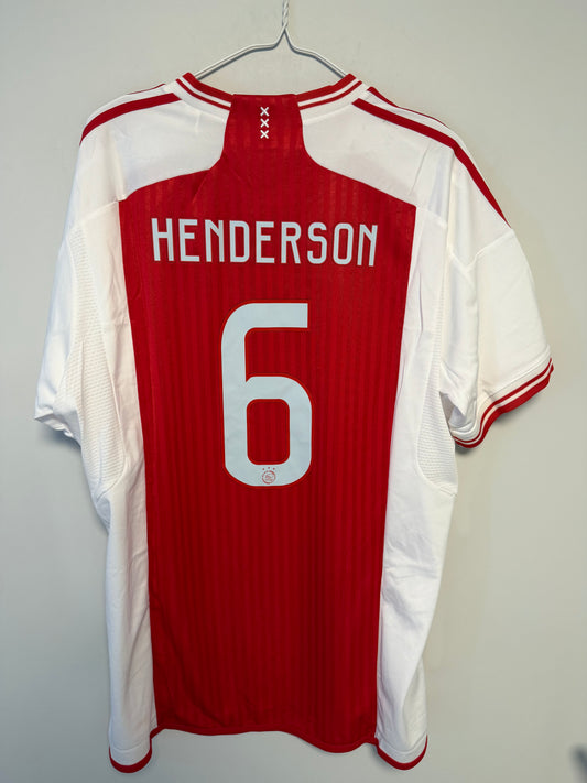 Back view of Ajax 23/24 home shirt showing Henderson name and number 6 on white jersey