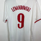 Back view of Poland 20/21 home shirt showing Lewandowski name and number 9 on Nike jersey