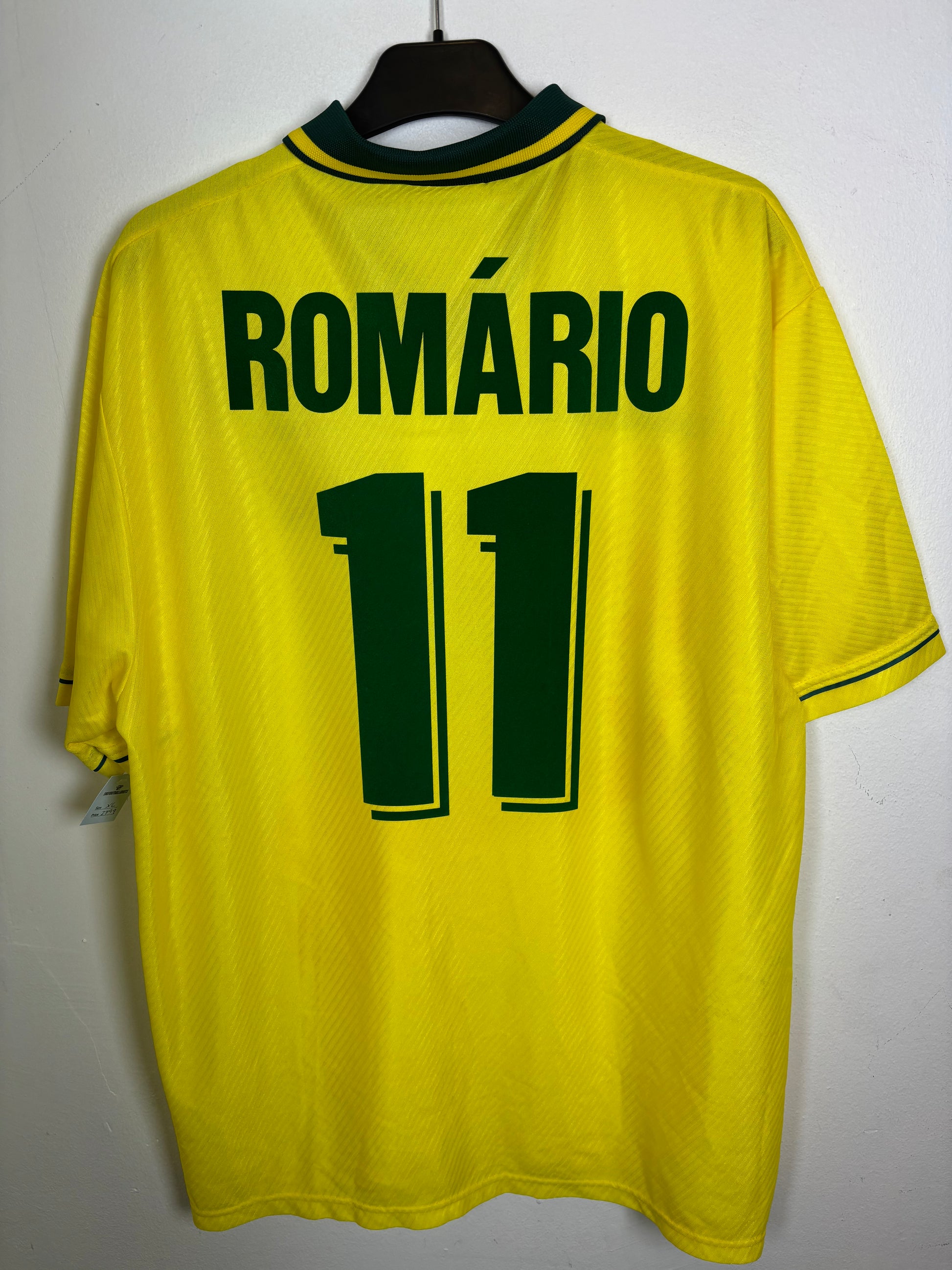 Back view of Brazil 1996 home shirt displaying Romario name and number 11 print