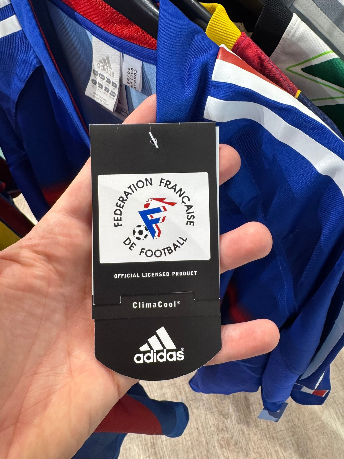 Adidas brand label inside the France 2004 home shirt
