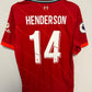 Back view of Liverpool 21/22 home shirt displaying Henderson name and number 14 print