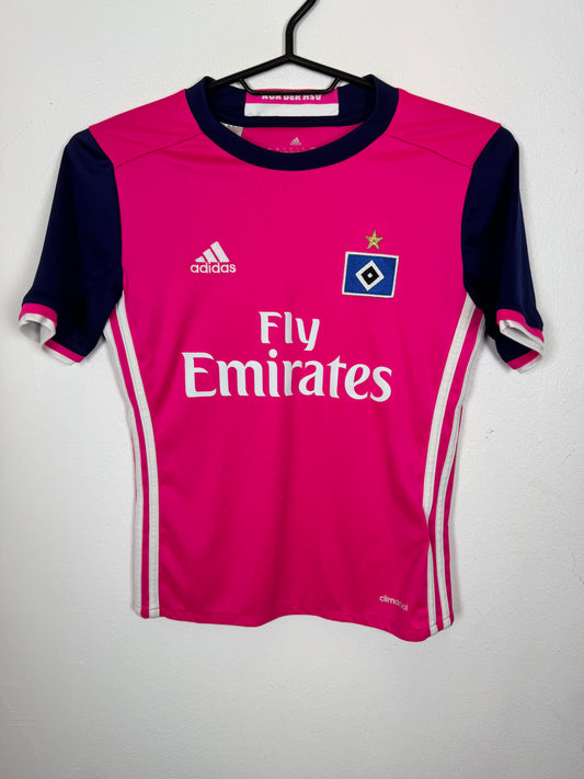 Adidas Hamburger SV 2017/18 third football shirt front in black and white with blue pinstripes, kids 9-10 years - TheFootballIdiots