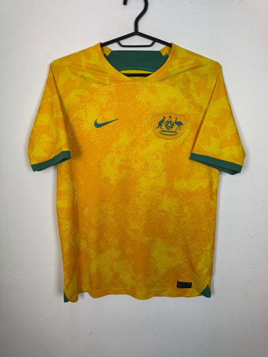 Nike Australia 2022 World Cup home football shirt front in gold, Socceroos kids kit Youth XL - TheFootballIdiots