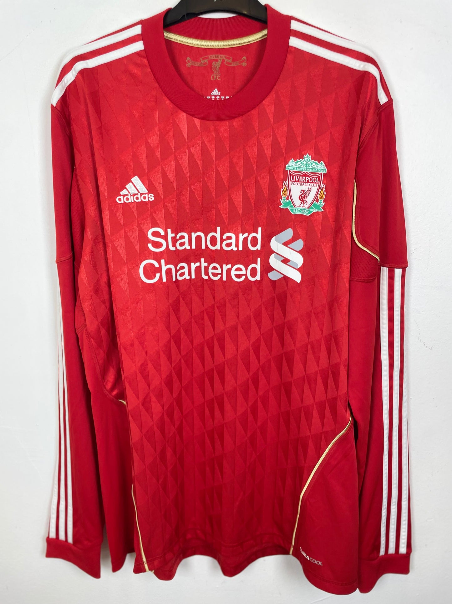  Liverpool home long sleeve shirt 2010/11 season with Suarez number 7 nameset on the back