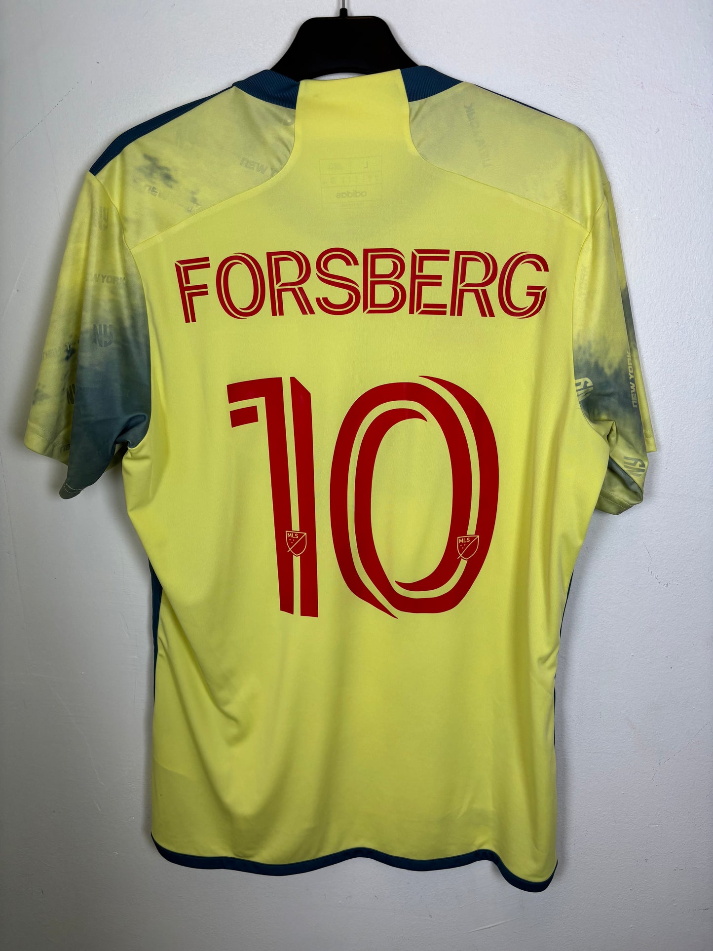 Back view of Adidas New York Red Bulls away shirt 2022 showing Forsberg name and number 10