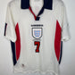 England home shirt 1998 with Beckham 7 in excellent condition, white with blue and red trim