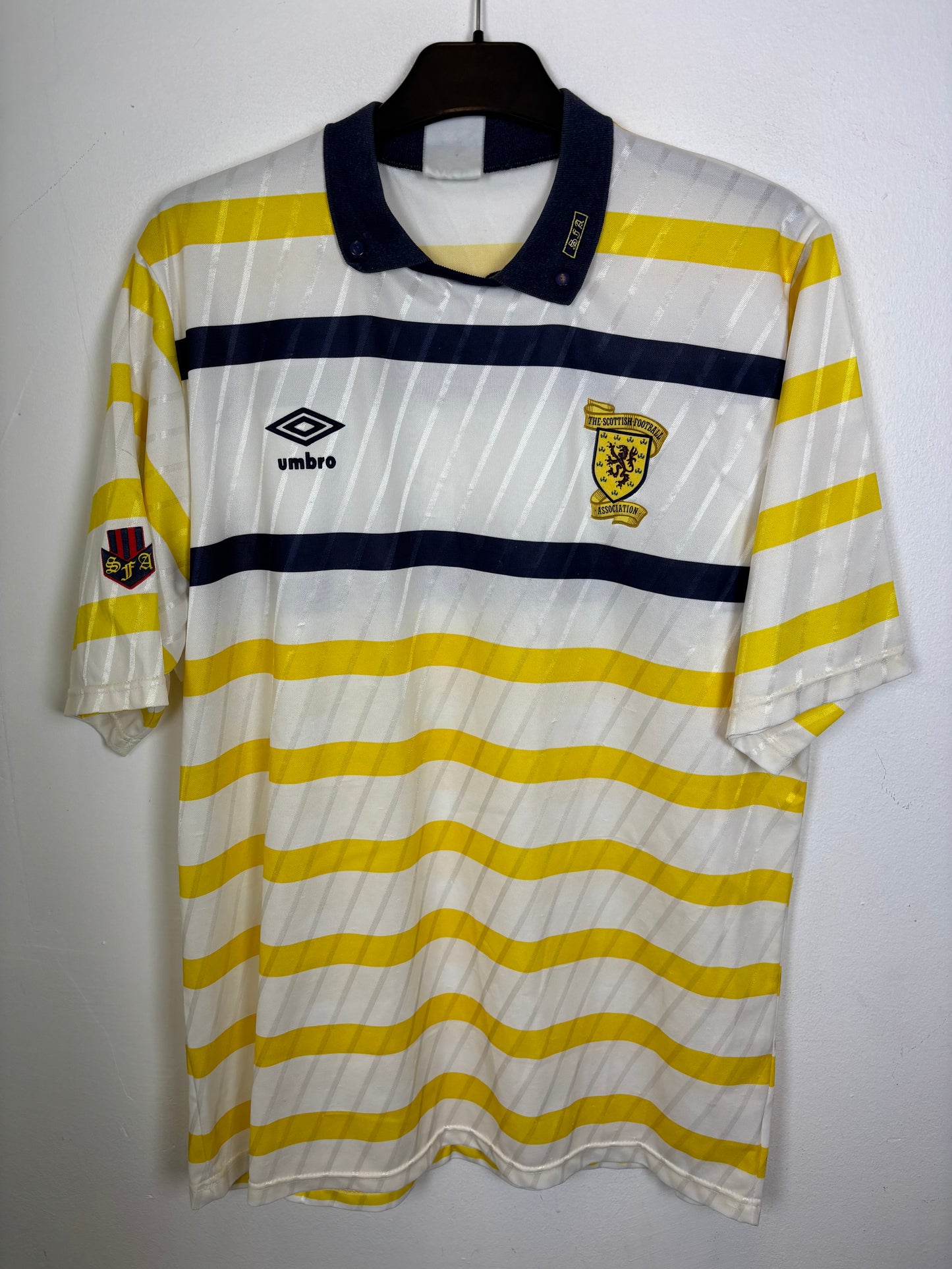 Umbro Scotland away shirt 1988-1991 in navy blue, size L, vintage kit condition 8/10