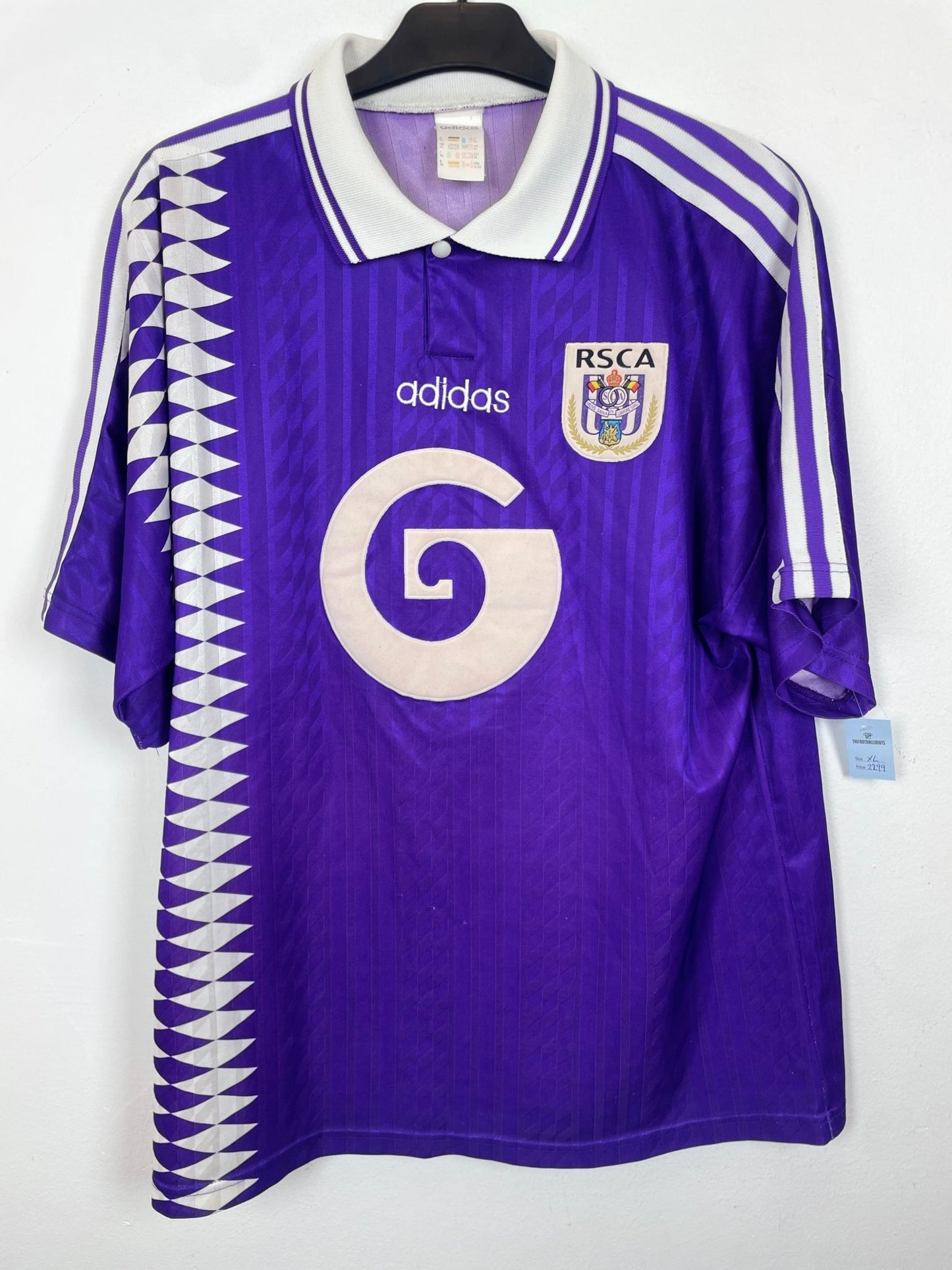 Vintage Adidas RSC Anderlecht 1994-96 away shirt with the Zetterberg 10 nameset and crest, genuine original football shirt