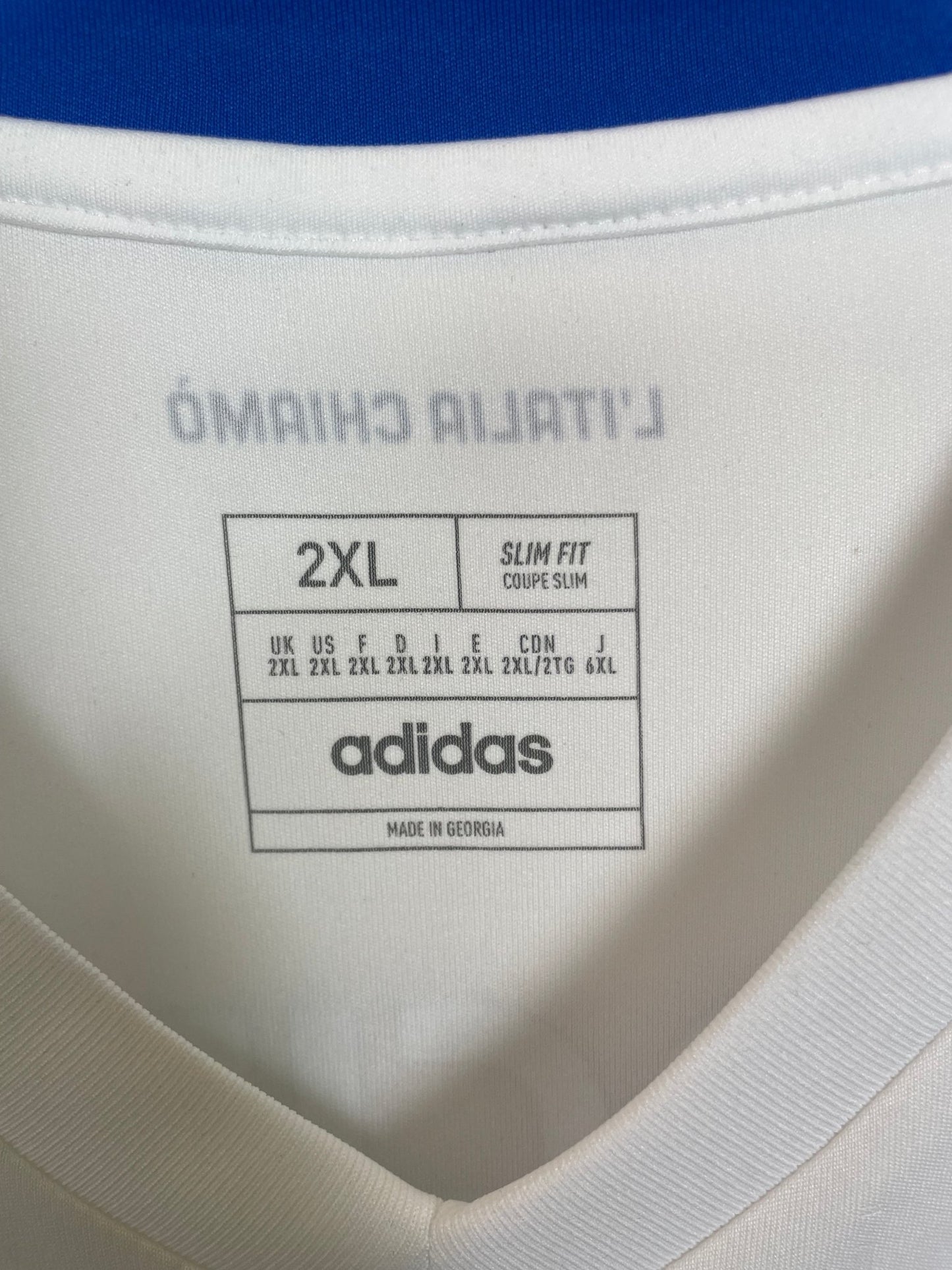 Back of the Adidas Italy 2024/25 away shirt with the Jorginho number 8 print, photographed against a plain background