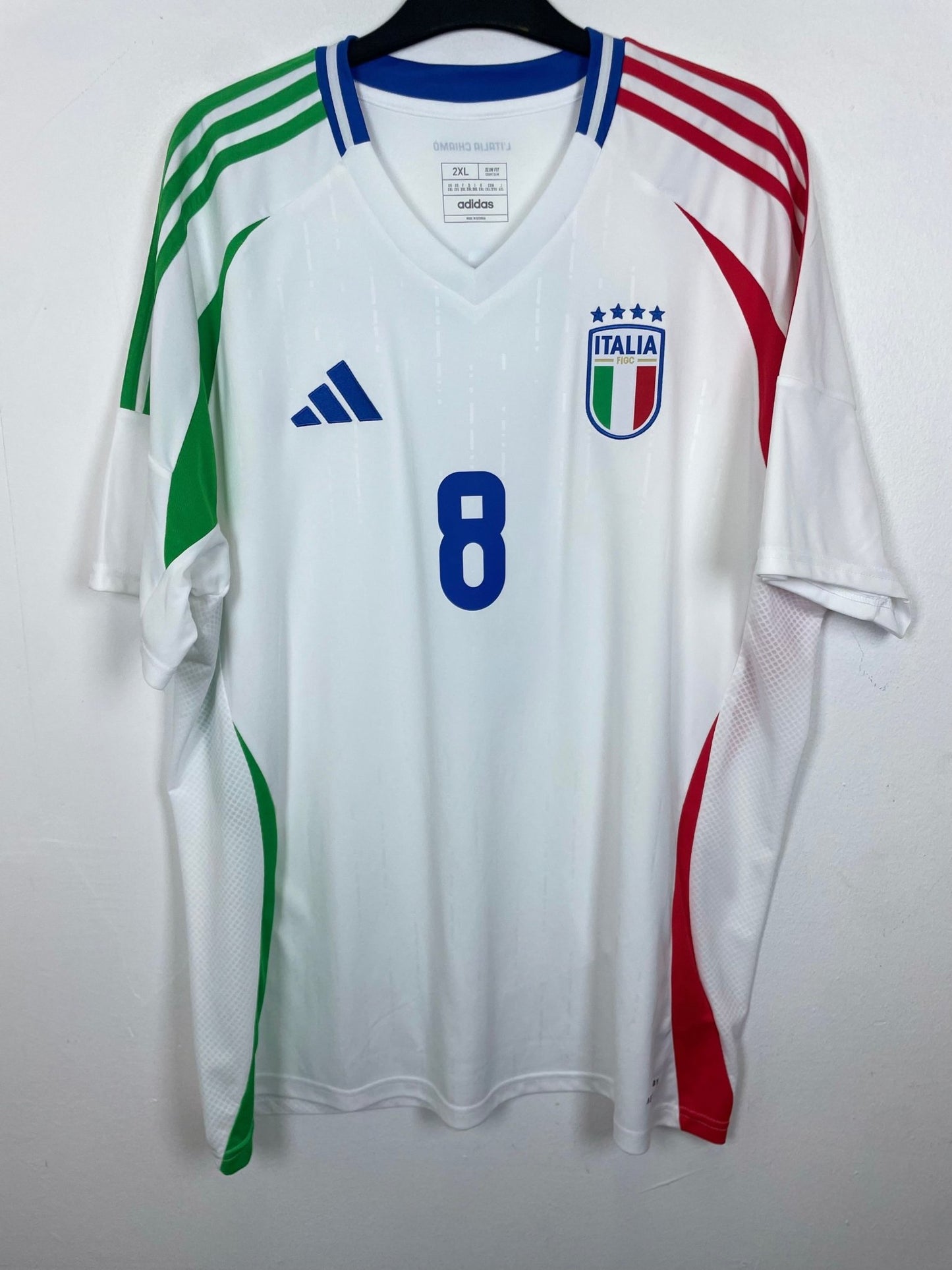 Adidas Italy 2024/25 away football shirt with the Jorginho 8 nameset and the FIGC crest, genuine original football shirt