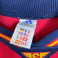 Back of the vintage Spain 1998 Adidas home shirt with the Luis Enrique number 21 print, shown in full rear detail