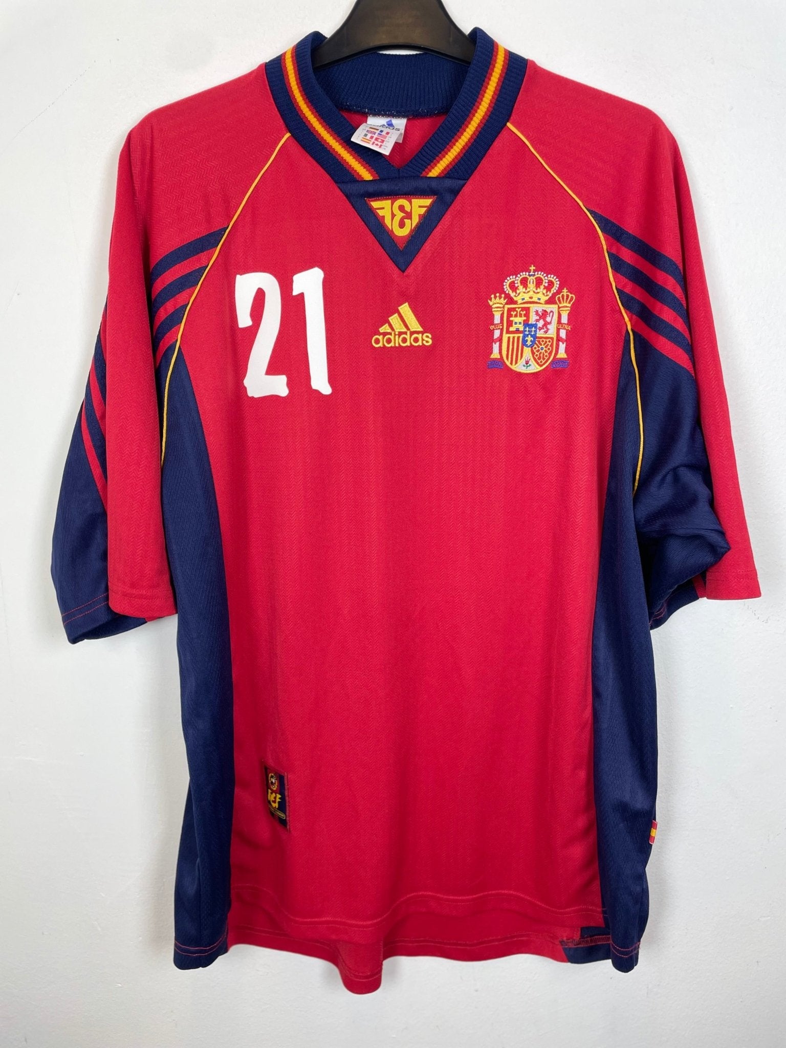 Vintage Adidas Spain 1998 home football shirt with the Luis Enrique 21 nameset, adult size L, genuine original football shirt