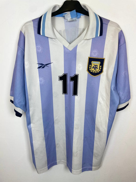 Vintage Adidas Argentina 1999 home football shirt in sky blue stripes with Veron 11 nameset, genuine original football shirt
