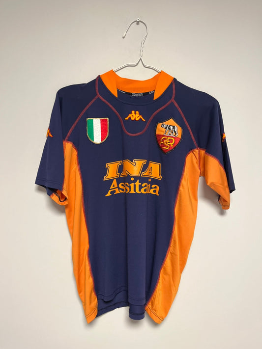 Kappa AS Roma 2001/02 away football shirt with the Batistuta 20 nameset, adult size M, graded by hand and shipped from Norway