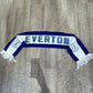Everton scarf with traditional red-white-red colors and team branding, supporter accessory