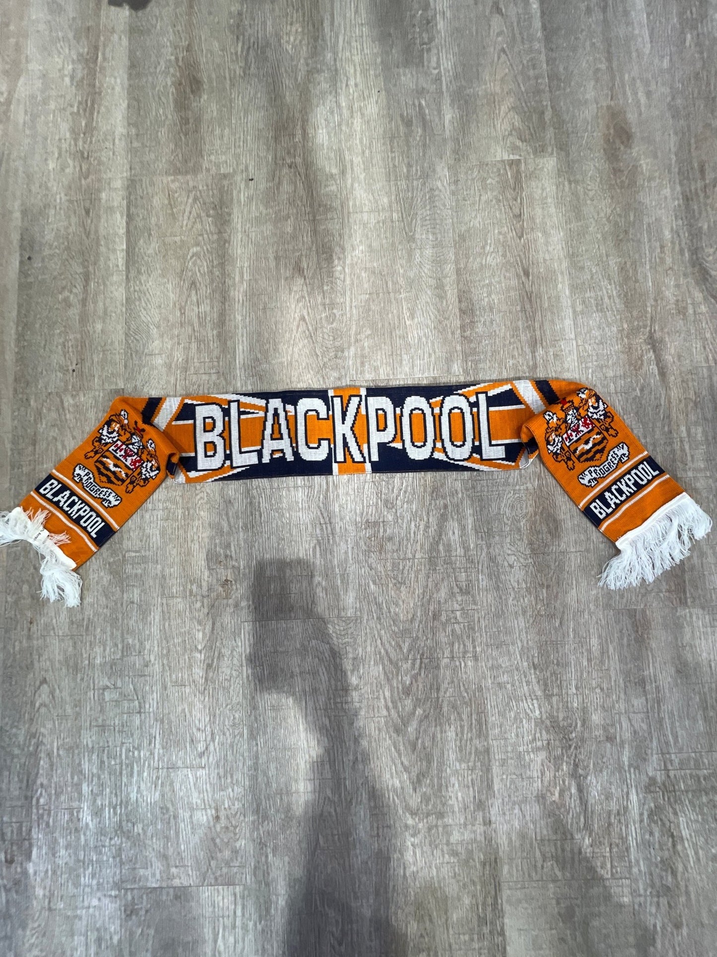 Blackpool supporter scarf showing team colors and national emblems - accessory detail view
