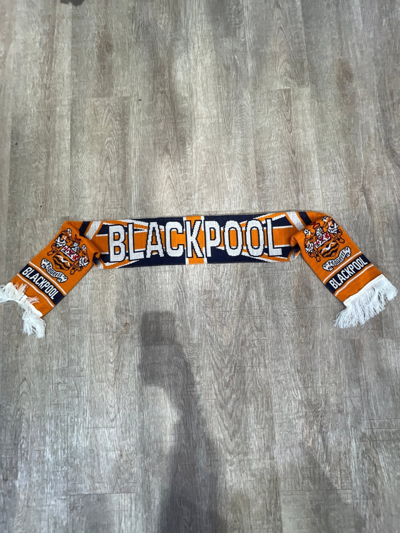 Blackpool supporter scarf showing team colors and national emblems - accessory detail view