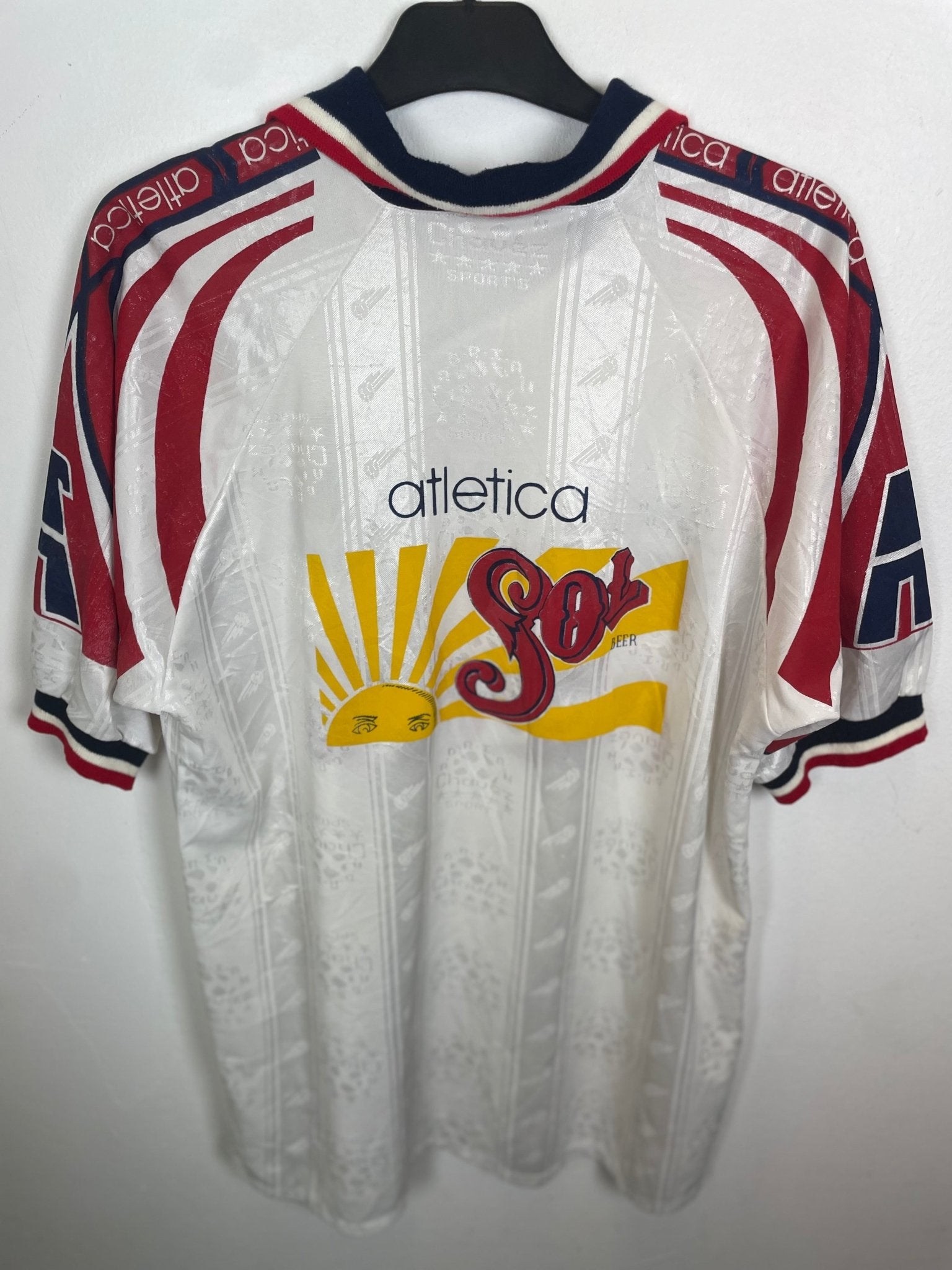Front view of the retro Chivas 98/99 away shirt showing the Liga MX club badge and sponsor, shown in full front detail