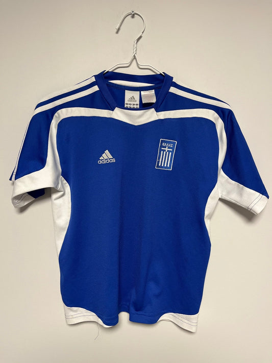 Vintage Greece 2004 home football shirt in white, kids size 11-12 years, with national crest, genuine original football shirt