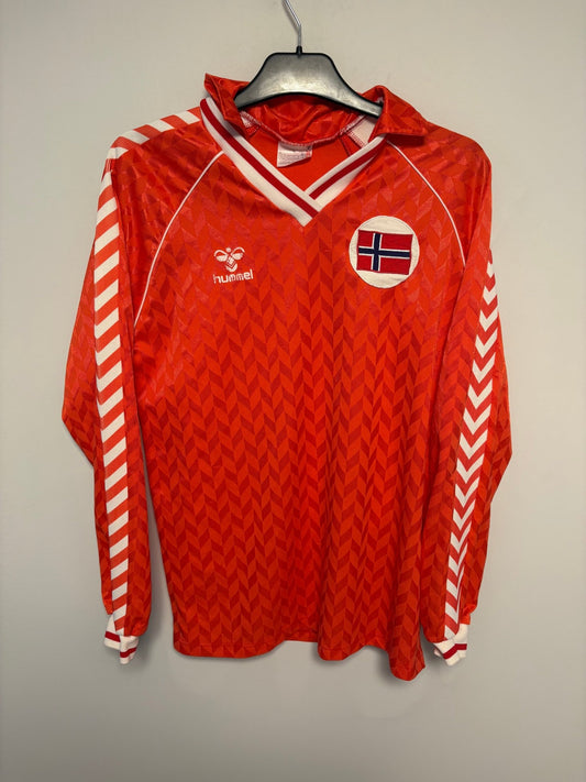 Hummel Norway Home 1987 Erland Johnsen 4 Matchworn - 7/10 - TheFootballIdiots