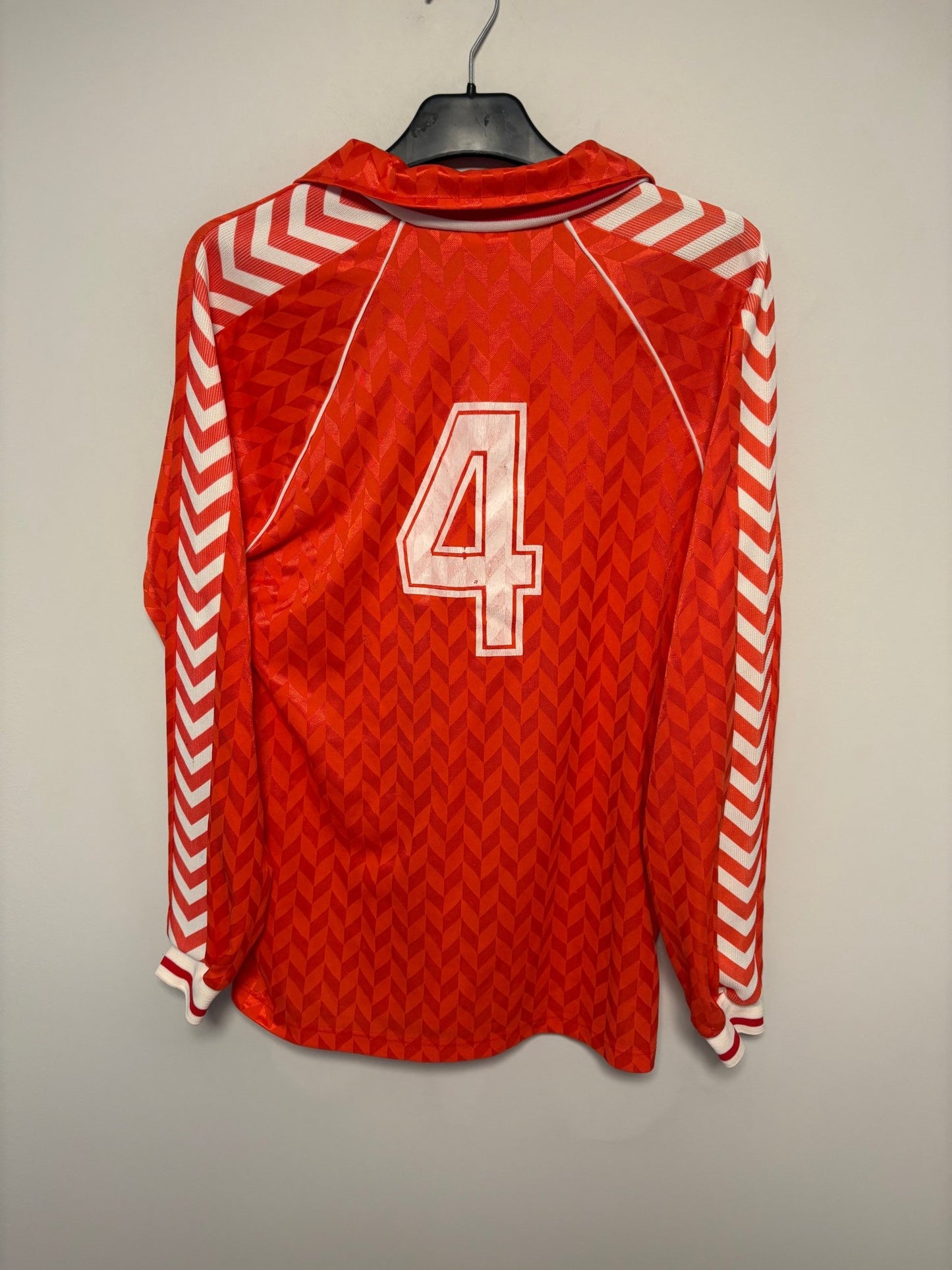 Hummel Norway Home 1987 Erland Johnsen 4 Matchworn - 7/10 - TheFootballIdiots