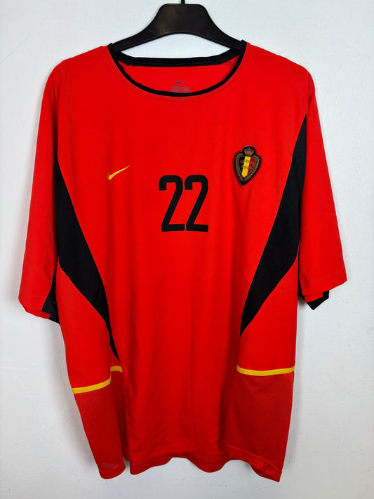 Nike Belgium 2002 home football shirt in red with the Mpenza 22 nameset and national crest, genuine original football shirt