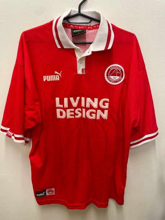 Vintage Puma Aberdeen home football shirt from 1997/98 in red with the club crest, size L, genuine original football shirt