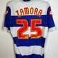Front view of the QPR 13/14 home shirt showing the hooped club crest and sponsor print, photographed at our Stavanger store