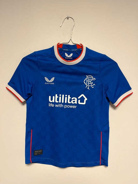 Official Castore Rangers 2022/23 home shirt in royal blue, kids size M boys, with club crest, genuine original football shirt