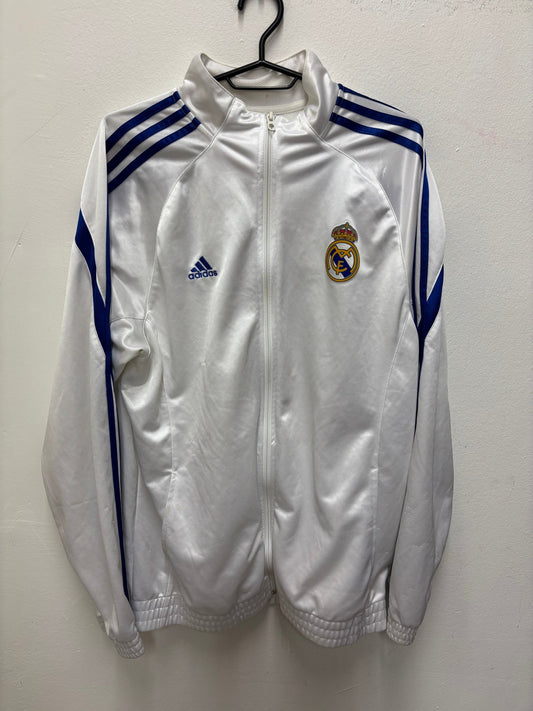 Official Adidas Real Madrid 2010 track jacket with the club crest, adult size L, graded and shipped from our Norwegian stores