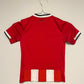 Front view of the Sheffield United 19/20 kids home shirt showing the Blades badge and sponsor, shown in full front detail