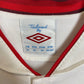 Back of the Umbro England 2012 white home shirt with the Jermain Defoe number 21 print, shown in full rear detail