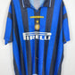 Vintage Umbro Inter Milan 1996/97 home shirt in black and blue with the Zanetti 4 nameset, genuine original football shirt