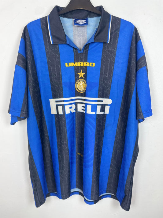 Vintage Umbro Inter Milan 1996/97 home shirt in black and blue with the Zanetti 4 nameset, genuine original football shirt