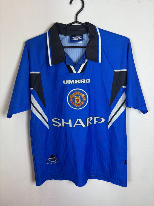 Vintage Umbro Manchester United 1996-98 third shirt with the Cantona 7 nameset, kids sizing, genuine original football shirt