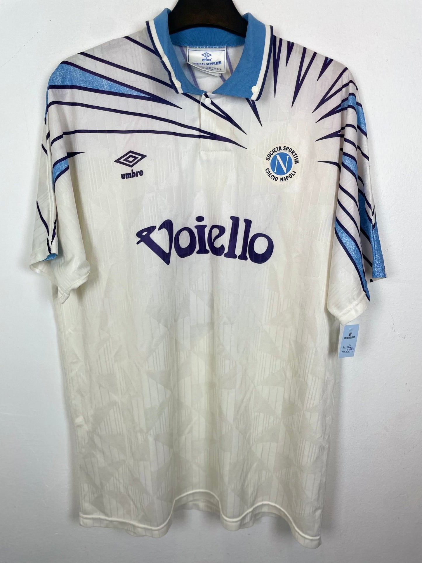 Vintage Umbro Napoli 1991-93 away football shirt with the Zola 10 nameset and club crest, genuine original football shirt