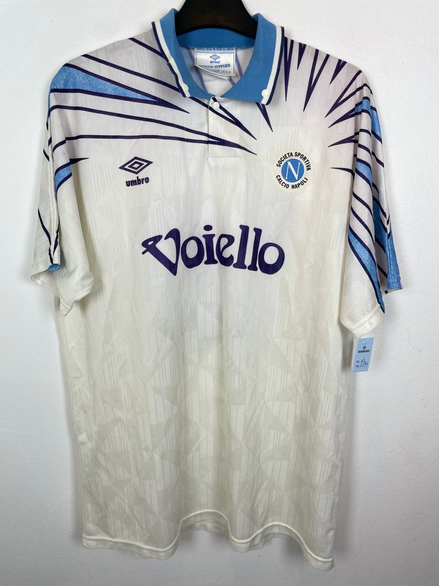 Vintage Umbro Napoli 1991-93 away football shirt with the Zola 10 nameset and club crest, genuine original football shirt
