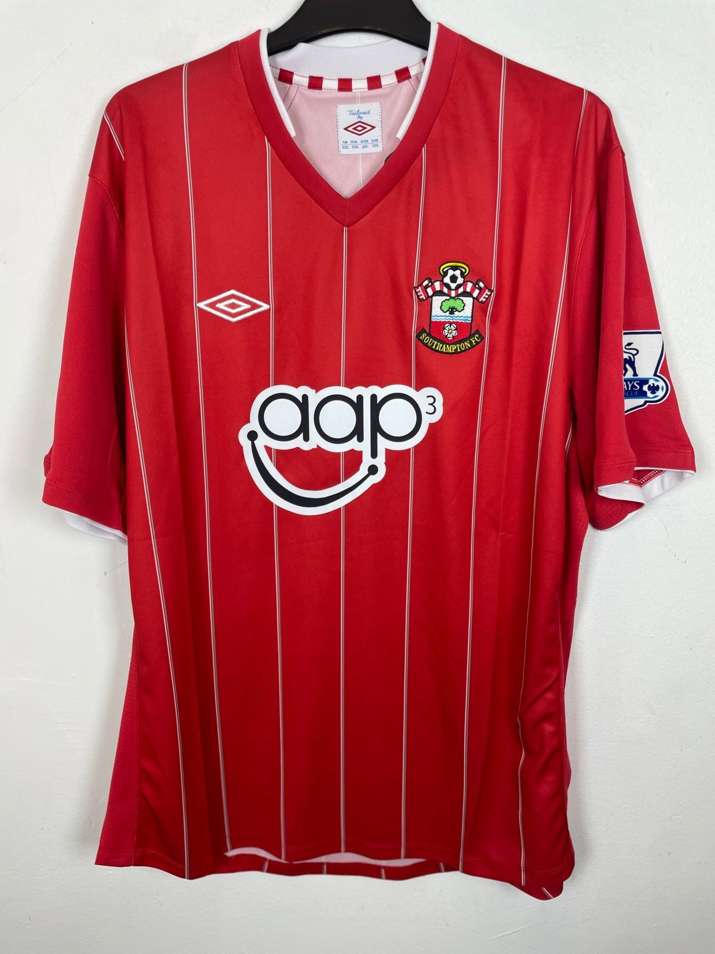 Umbro Southampton 2012/13 home shirt in red and white stripes with the Fonte 6 nameset, genuine original football shirt