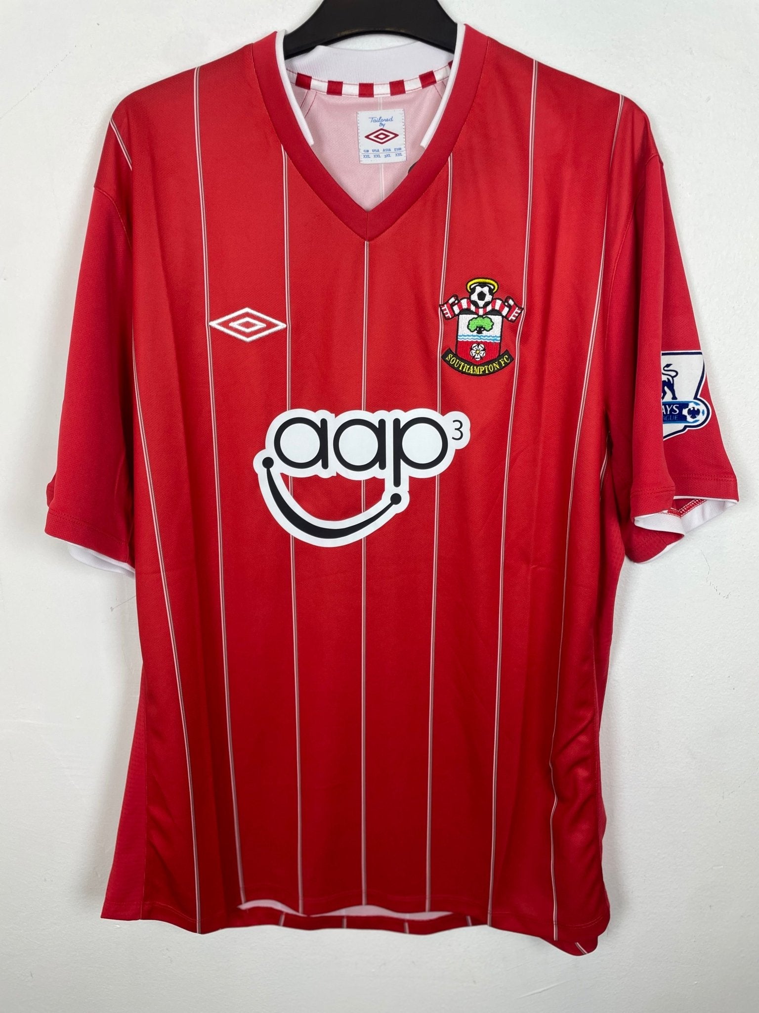 Umbro Southampton 2012/13 home shirt in red and white stripes with the Fonte 6 nameset, genuine original football shirt