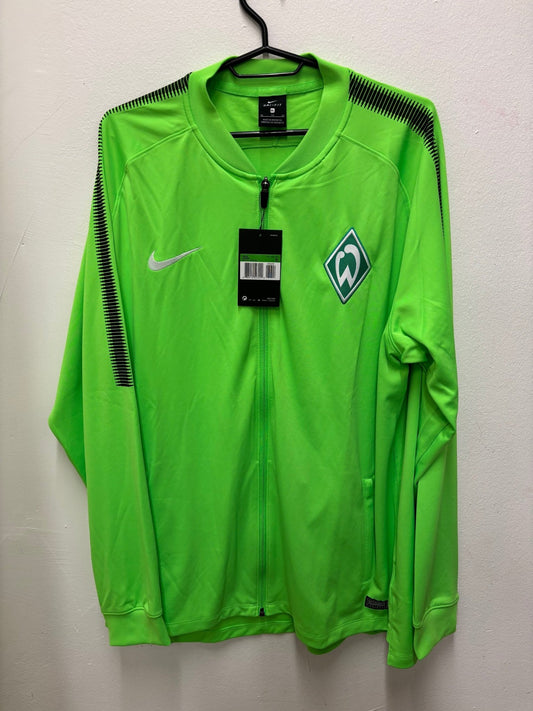 Werder Bremen track jacket in green and white with the club crest, adult size XL, authentic collector's piece from Norway