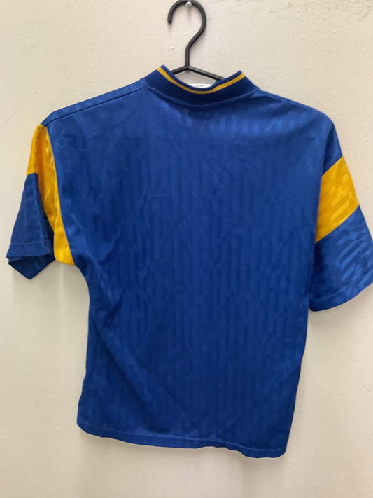 Front view of the retro Wimbledon 91/93 home shirt showing the Dons badge and sponsor print, shown in full front detail